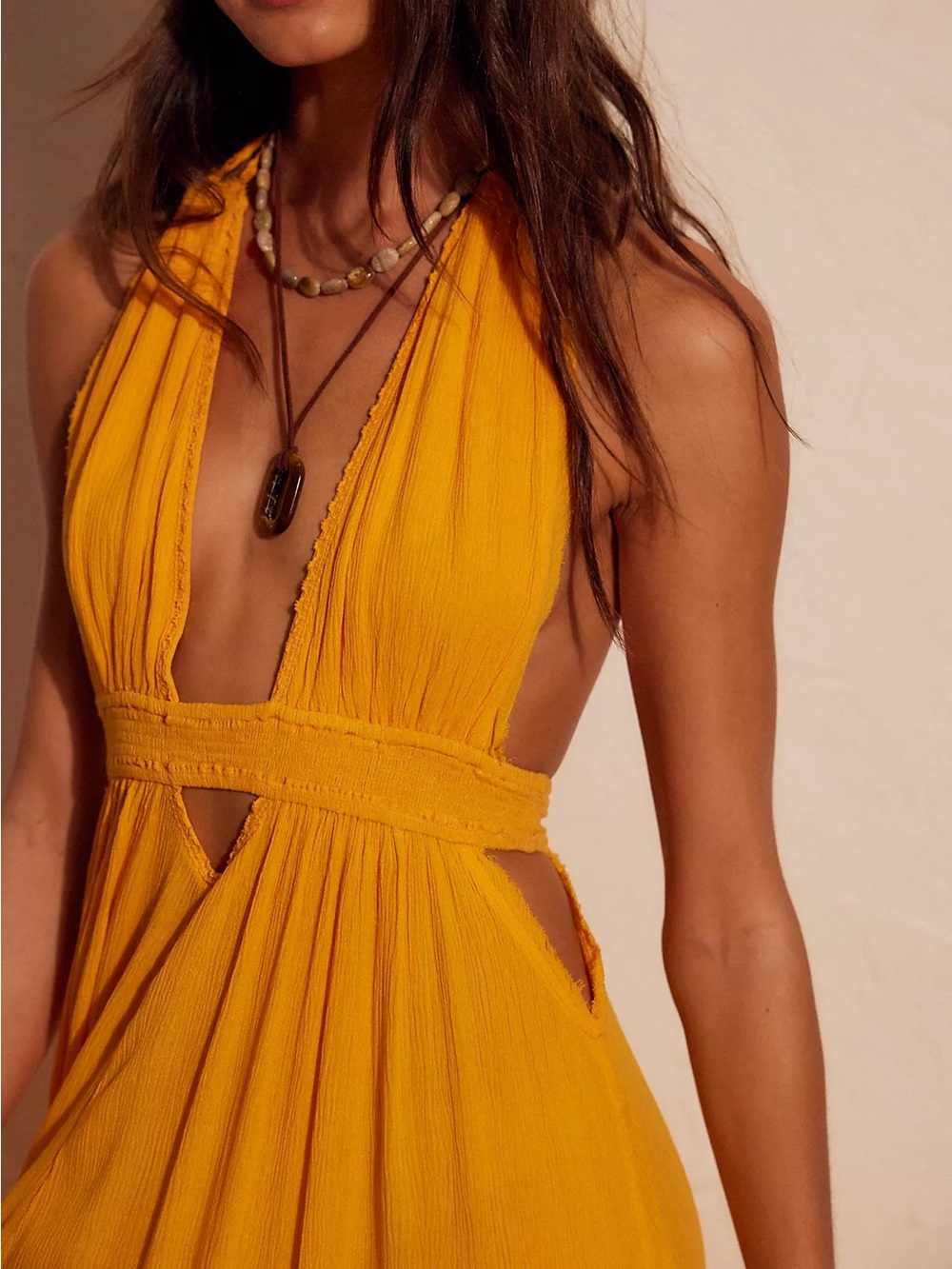Free People Frayed Orange Look Into the Sun Maxi Dress Halter Bohemian Boho - Picture 9 of 16